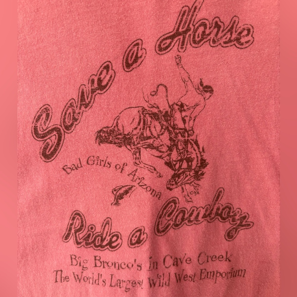 “Save a horse, ride a cowboy” Pink/Peach Graphic Tee with Western Print - Picture 8 of 8
